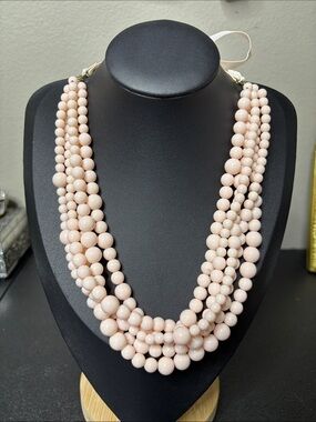 SUGARFIX  Multi-Strand Pale Pink Bead Ribbon Statement Necklace